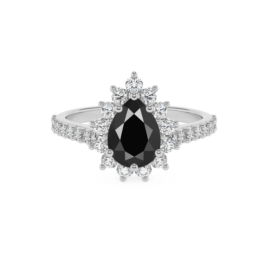 natural black-onyx pear solitaire rings in white gold 