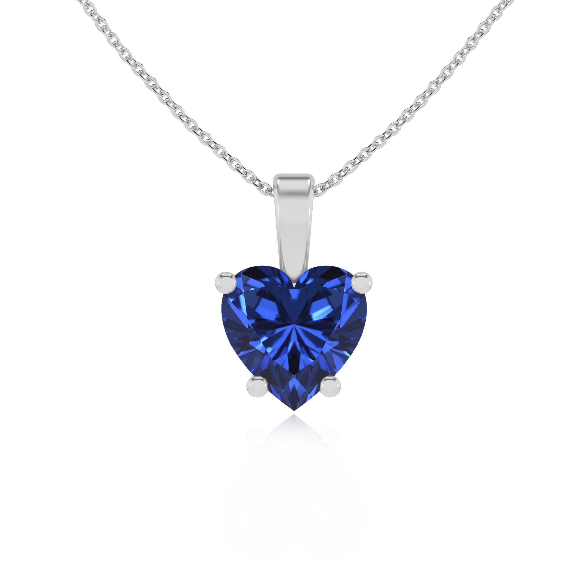 lab grown blue-sapphire heart solitaire necklaces in sterling silver 