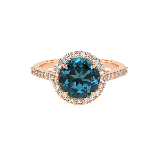 natural london-blue-topaz round solitaire rings in rose gold 