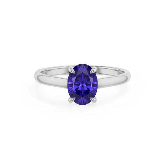 lab grown tanzanite oval solitaire rings in white gold 