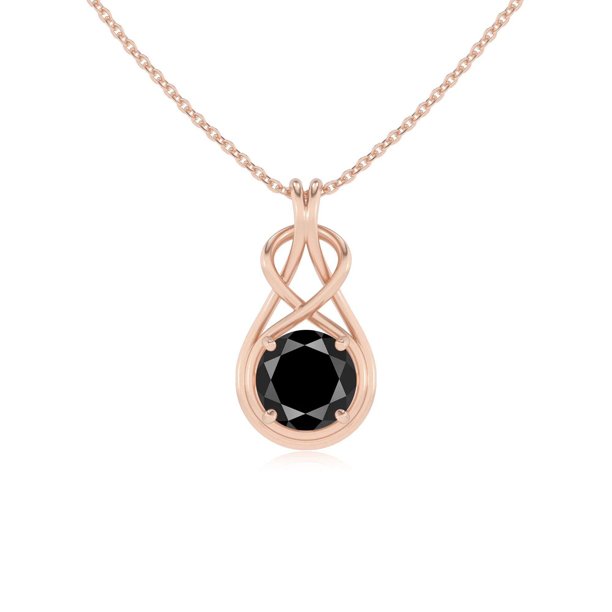 natural black-onyx round solitaire necklaces in rose gold 