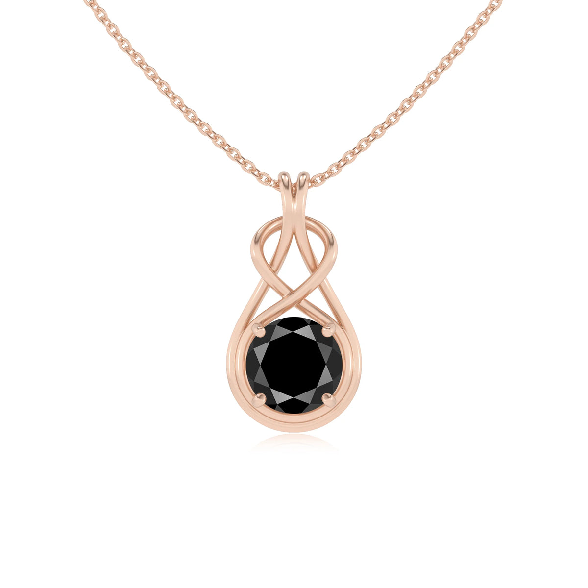 natural black-onyx round solitaire necklaces in rose gold 