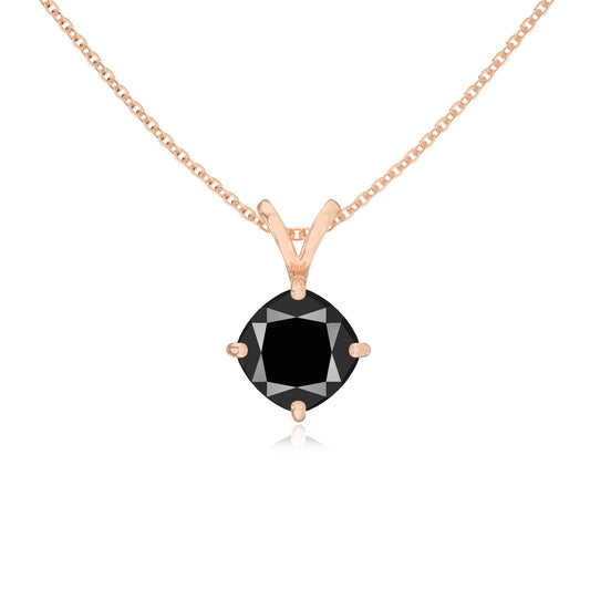 natural black-onyx cushion solitaire v-bale necklaces in rose gold 