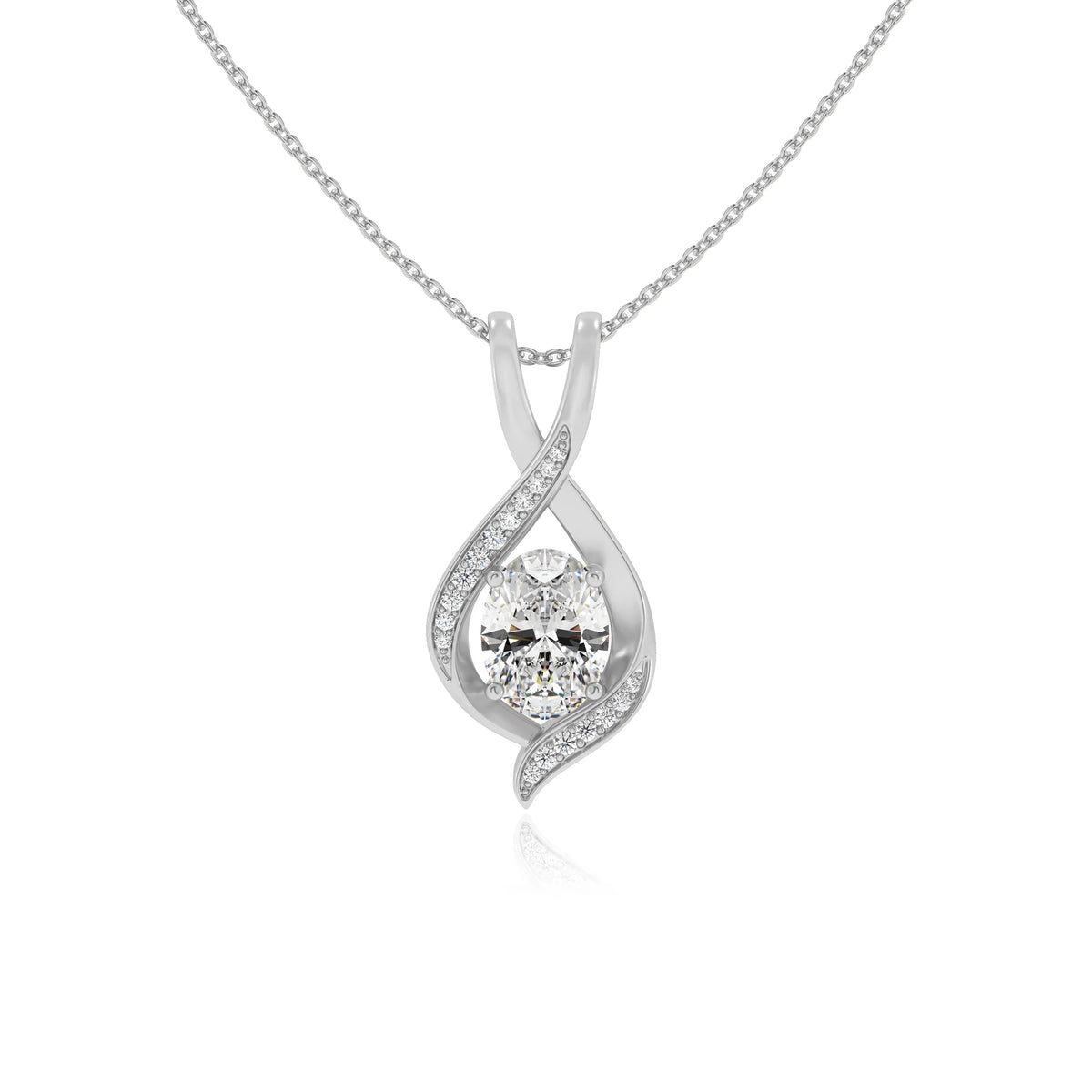 lab grown moissanite oval solitaire necklaces in sterling silver 
