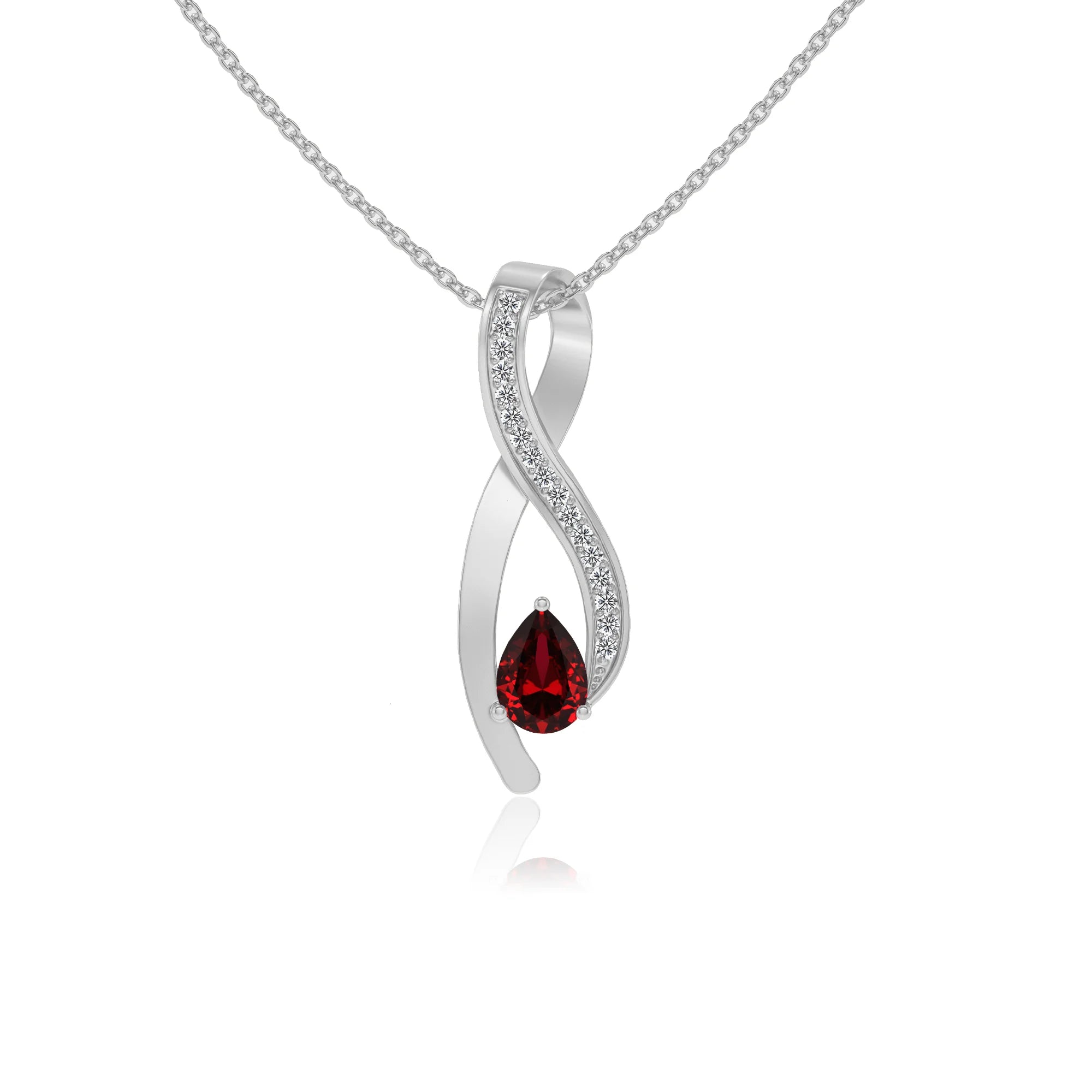 lab grown ruby pear solitaire necklaces in sterling silver 