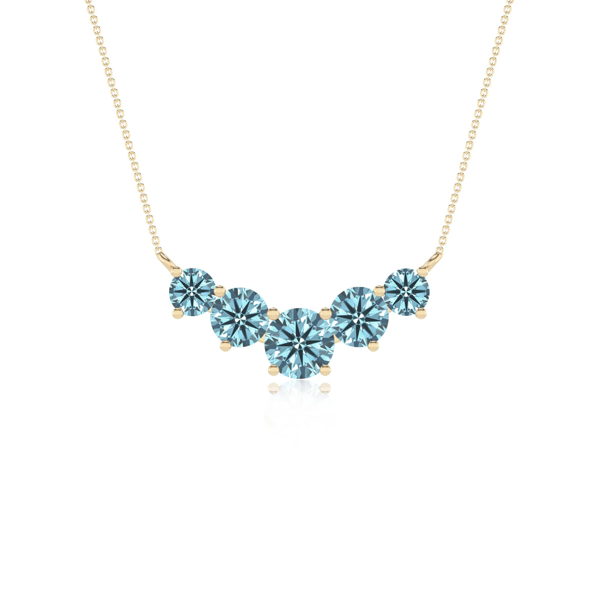 lab grown aquamarine round bar necklaces in yellow gold 