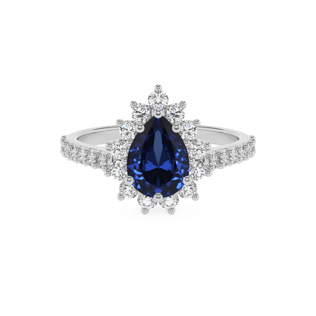 lab grown blue-sapphire pear solitaire rings in sterling silver 