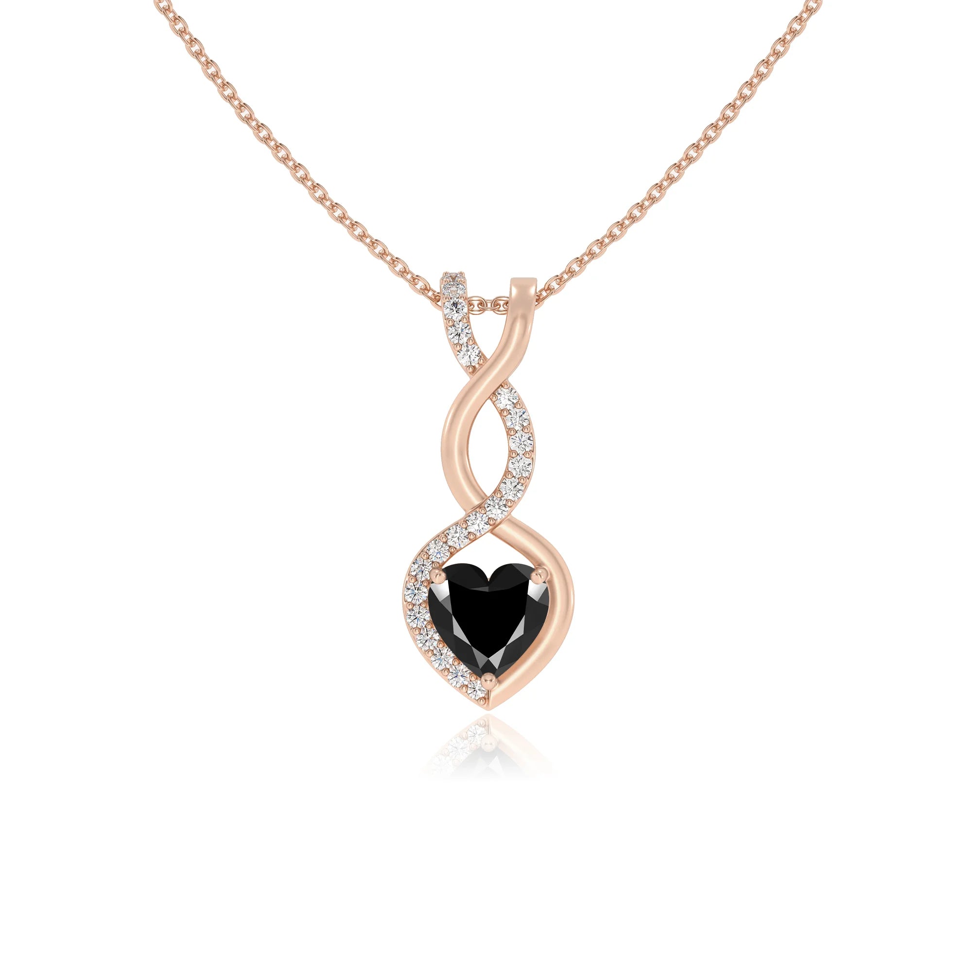 natural black-onyx heart infinity necklaces in rose gold 