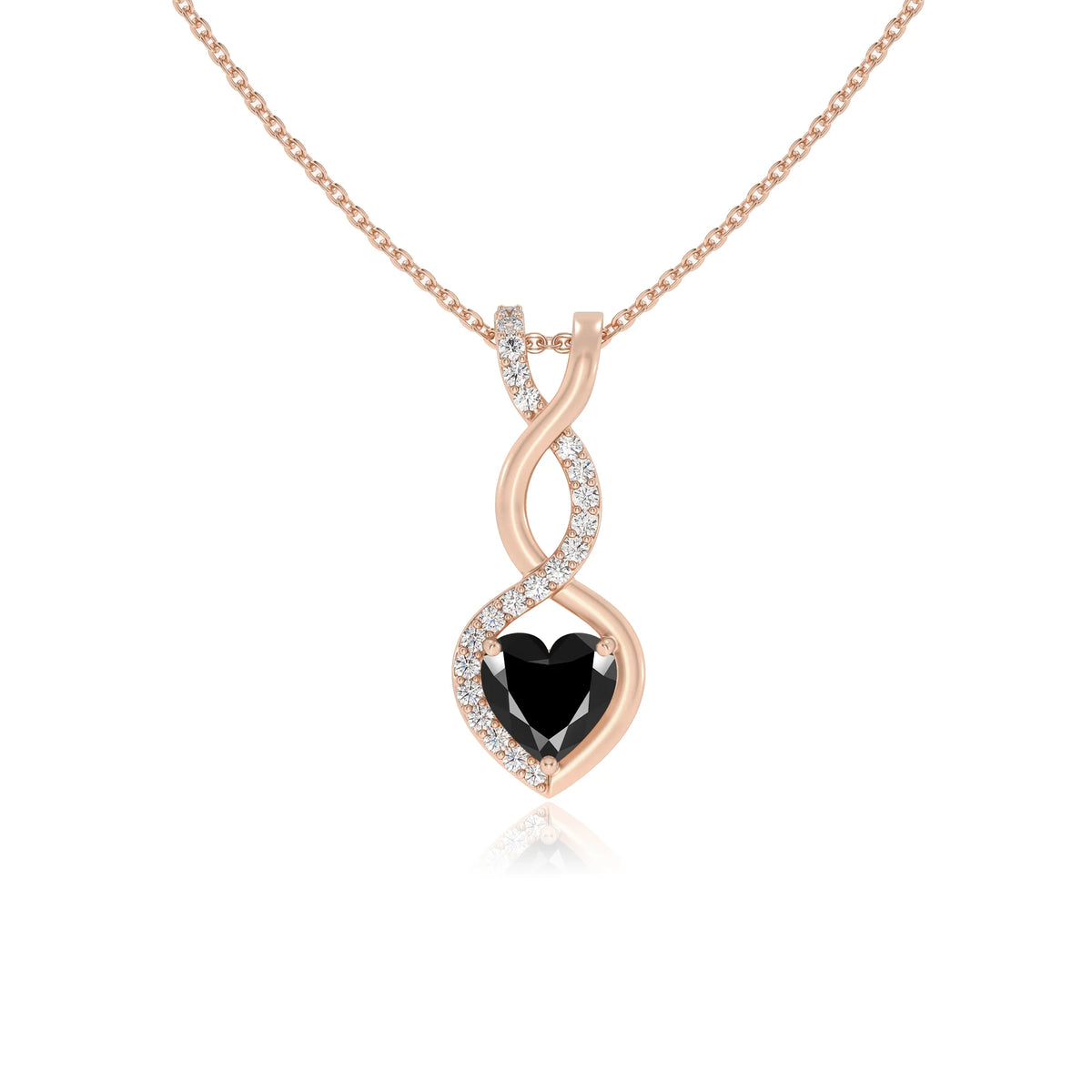 natural black-onyx heart infinity necklaces in rose gold 