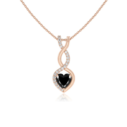 natural black-onyx heart infinity necklaces in rose gold 