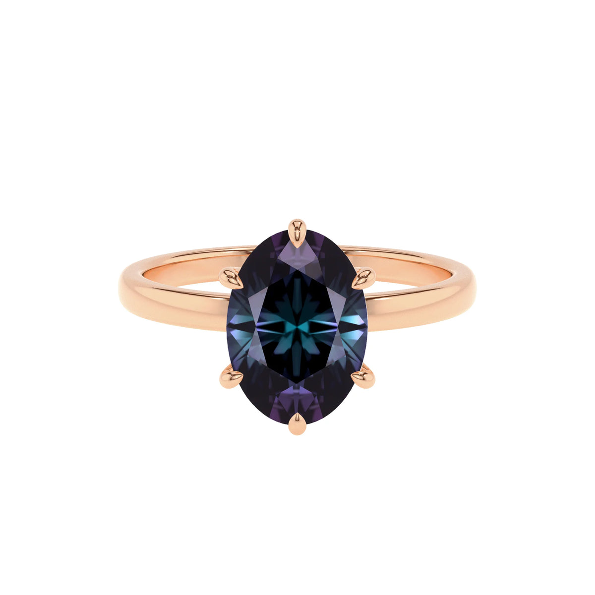 lab grown alexandrite oval solitaire rings in rose gold 