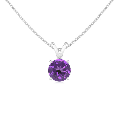 Lab Grown Amethyst Round Solitaire V-Bale Pendant Necklace with 18" Chain