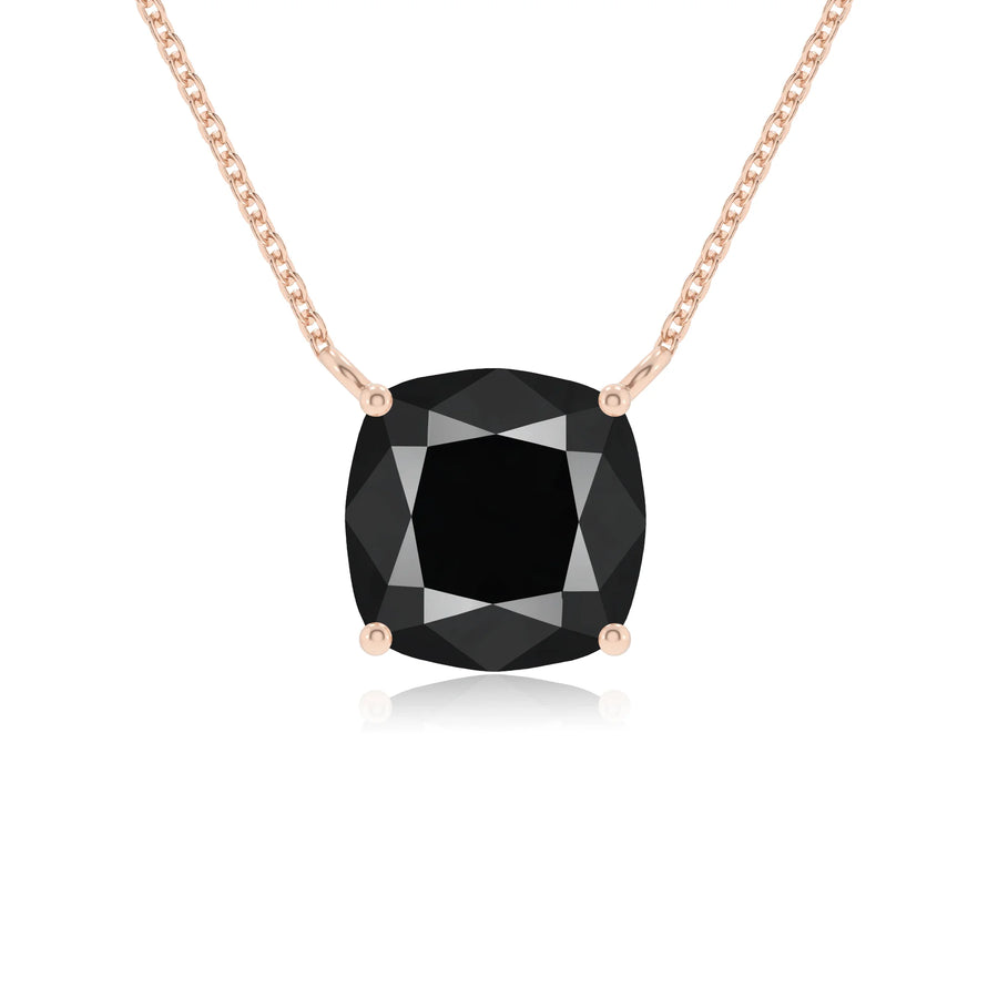 natural black-onyx cushion solitaire necklaces in rose gold 