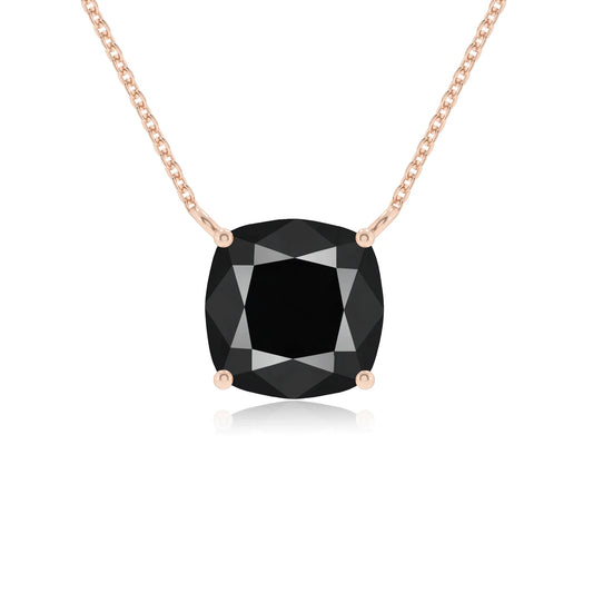 natural black-onyx cushion solitaire necklaces in rose gold 