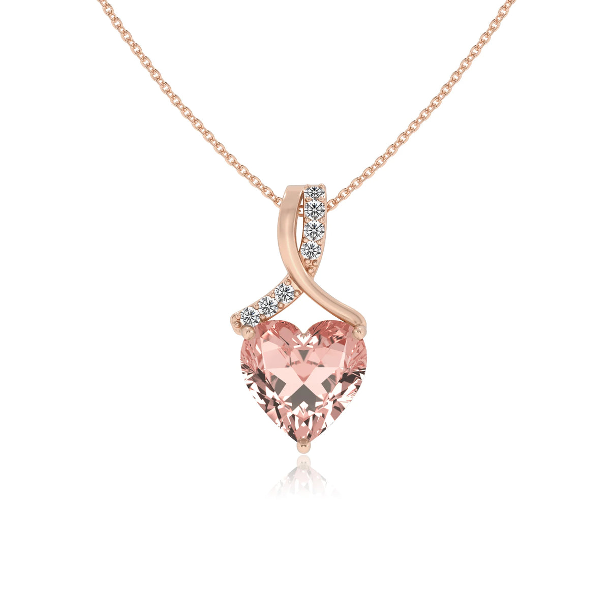 lab grown morganite heart solitaire necklaces in rose gold 