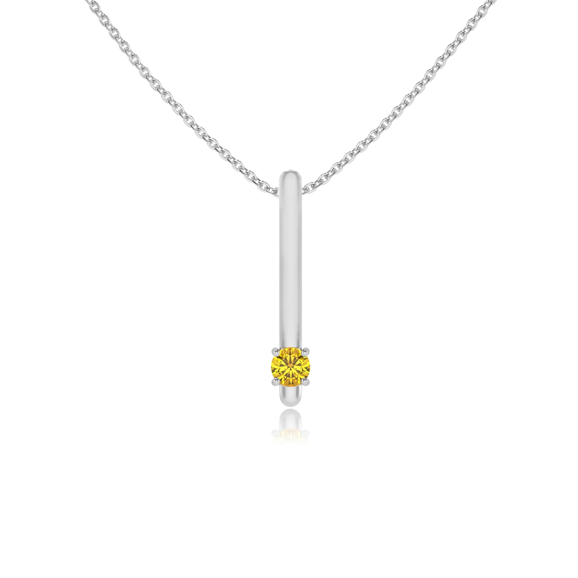 lab grown yellow-sapphire round bar necklaces in white gold 