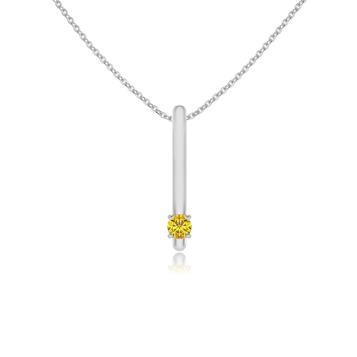 lab grown yellow-sapphire round bar necklaces in white gold 