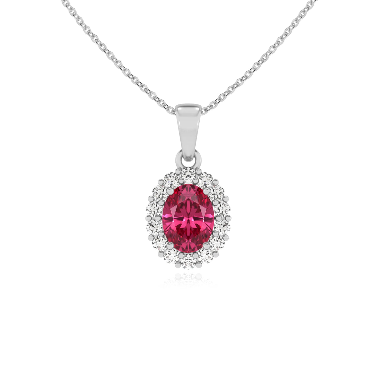 lab grown pink-tourmaline oval solitaire necklaces in white gold 