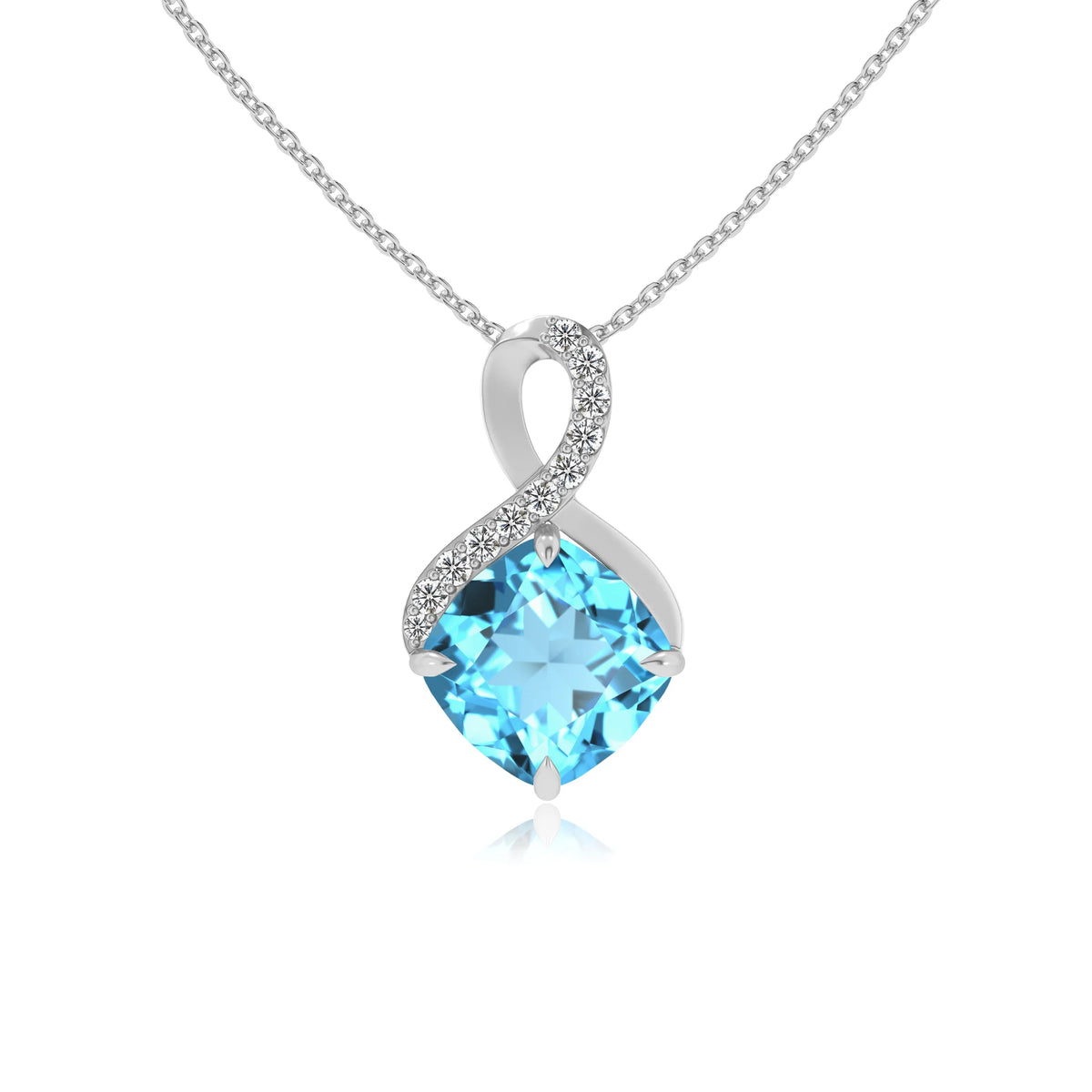 natural swiss-blue-topaz cushion infinity necklaces in sterling silver 