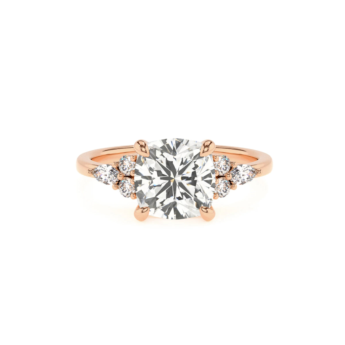 lab grown moissanite cushion solitaire rings in rose gold 