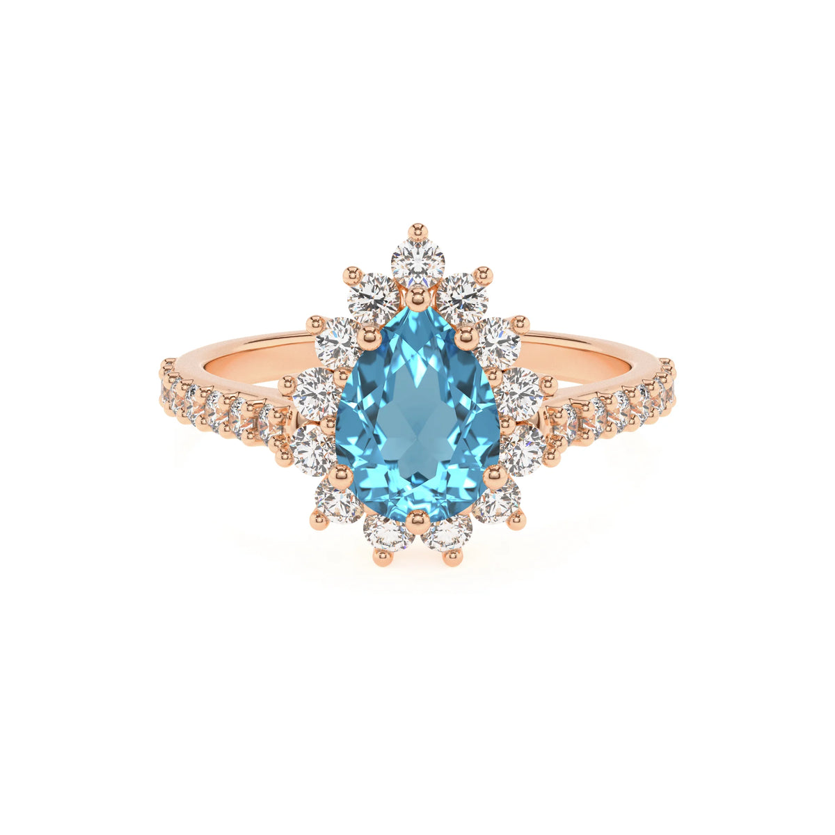 natural swiss-blue-topaz pear solitaire rings in rose gold 