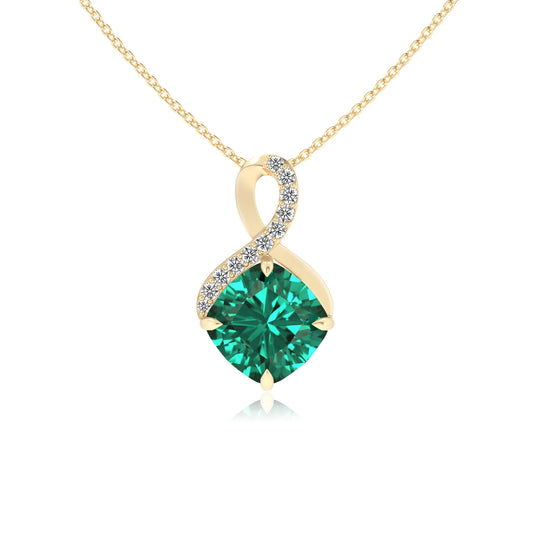 lab grown emerald cushion infinity necklaces in yellow gold 