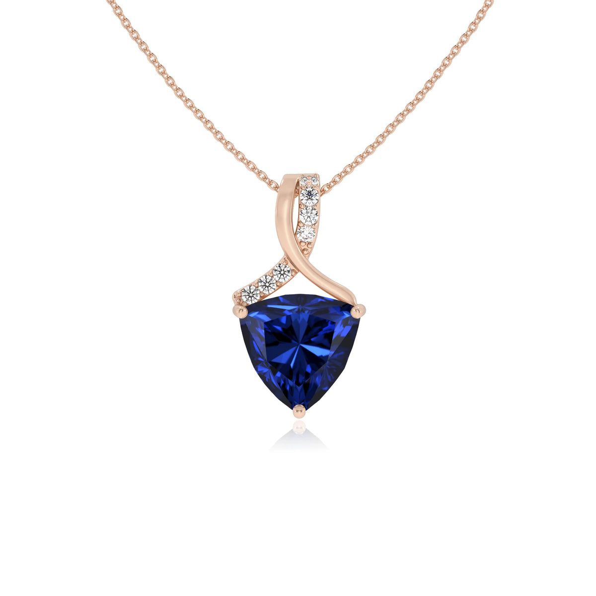 lab grown blue-sapphire trillion solitaire necklaces in rose gold 