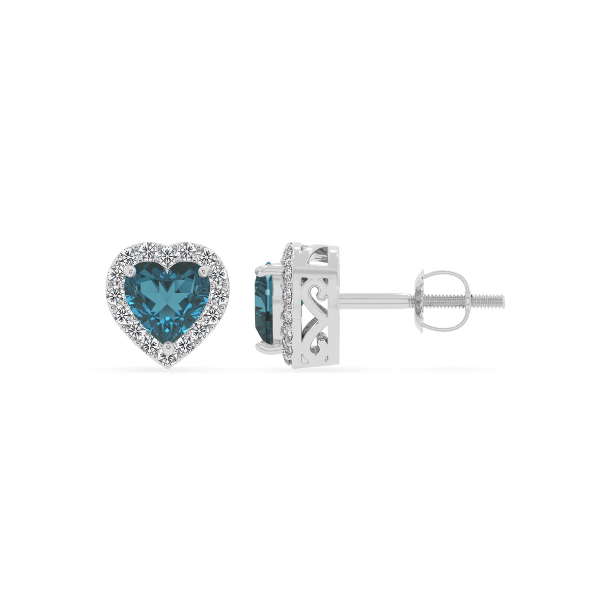 natural london blue topaz heart stud earrings in platinum 