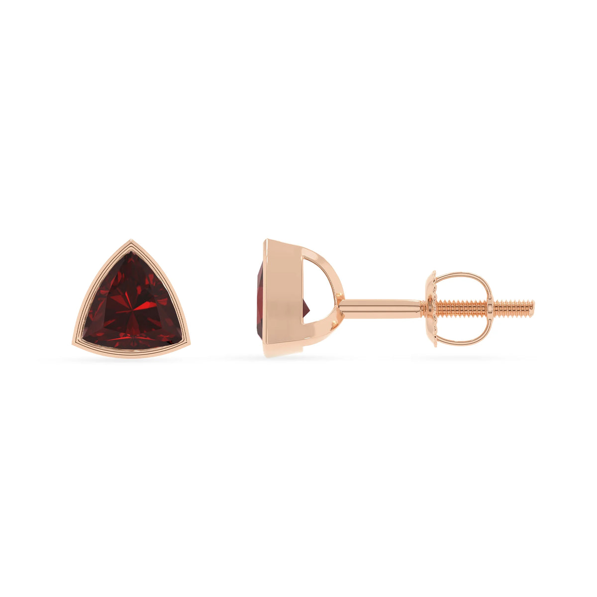 natural garnet trillion stud earrings in rose gold 