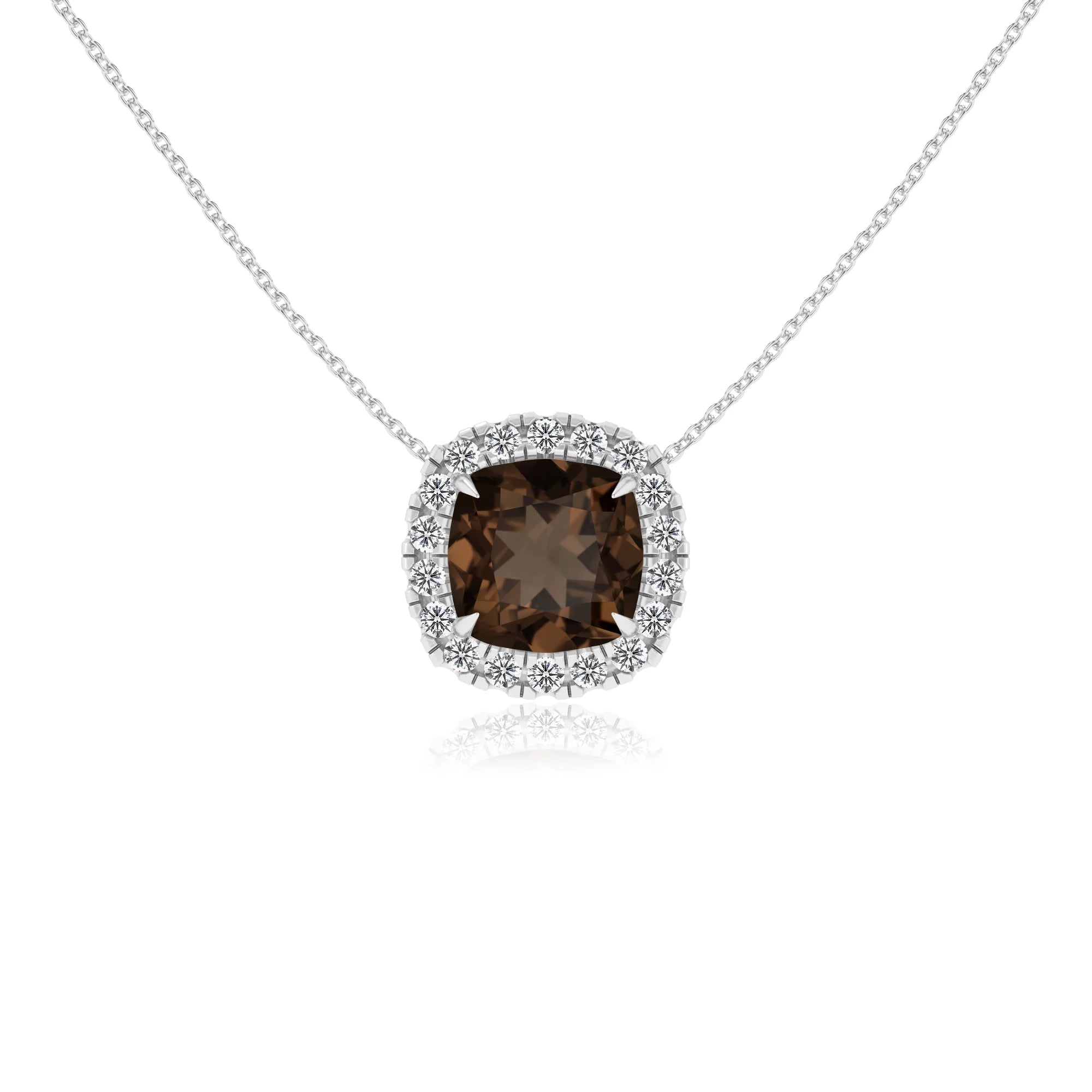 natural smoky quartz cushion solitaire necklaces in white gold 