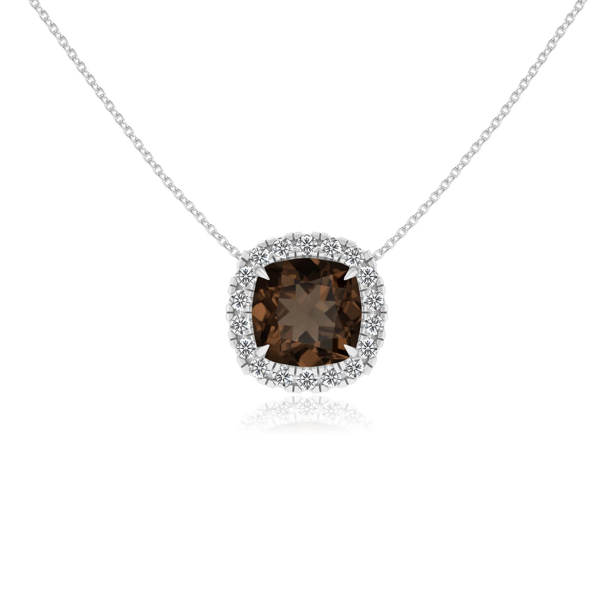 natural smoky quartz cushion solitaire necklaces in white gold 