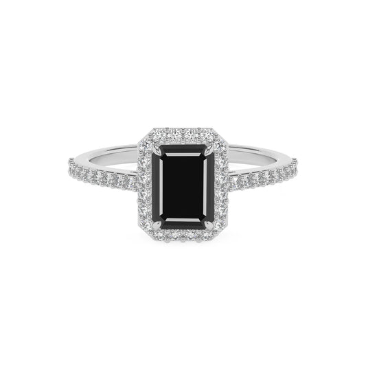 natural black-onyx emerald cut solitaire rings in sterling silver 