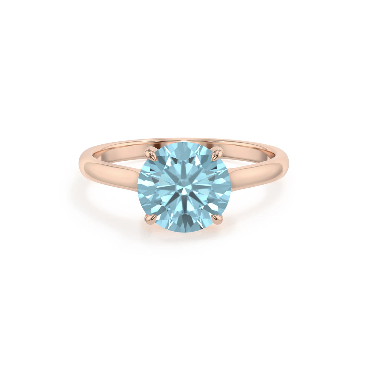 lab grown aquamarine round solitaire rings in rose gold 