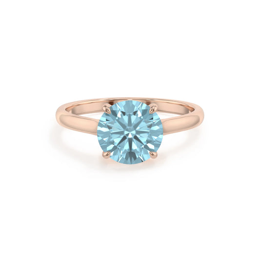 lab grown aquamarine round solitaire rings in rose gold 