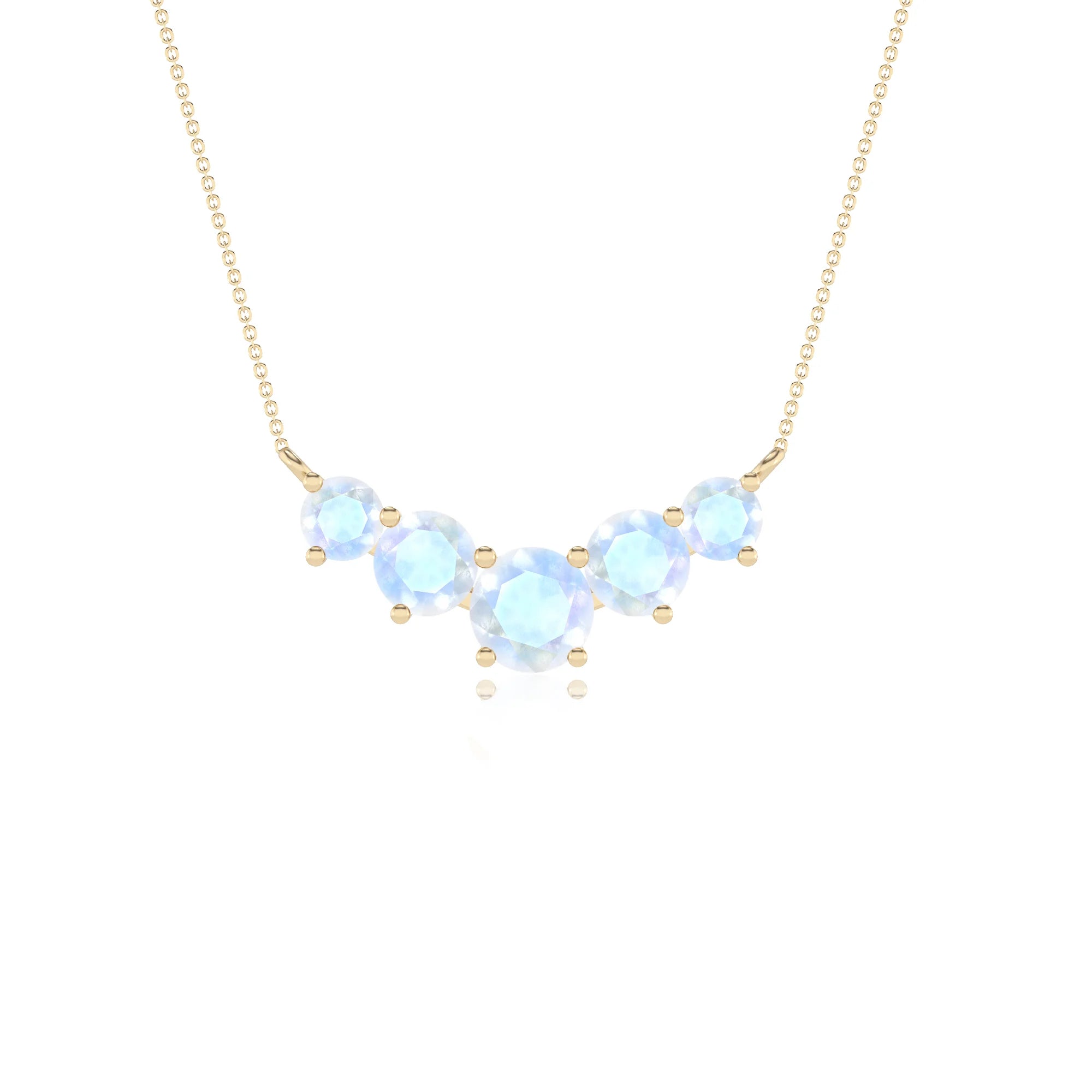 natural rainbow-moonstone round bar necklaces in yellow gold 
