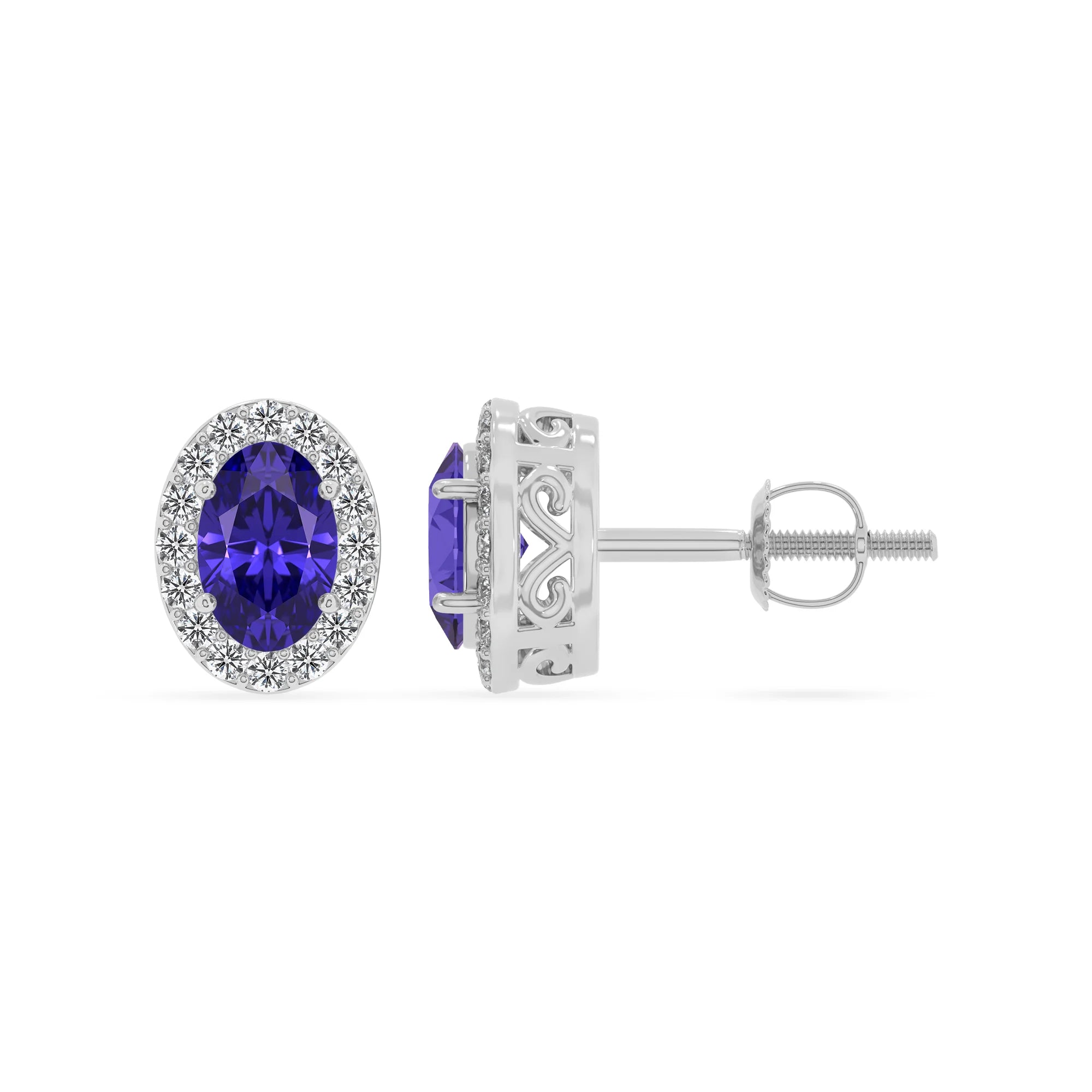 lab grown tanzanite oval stud earrings in white gold 