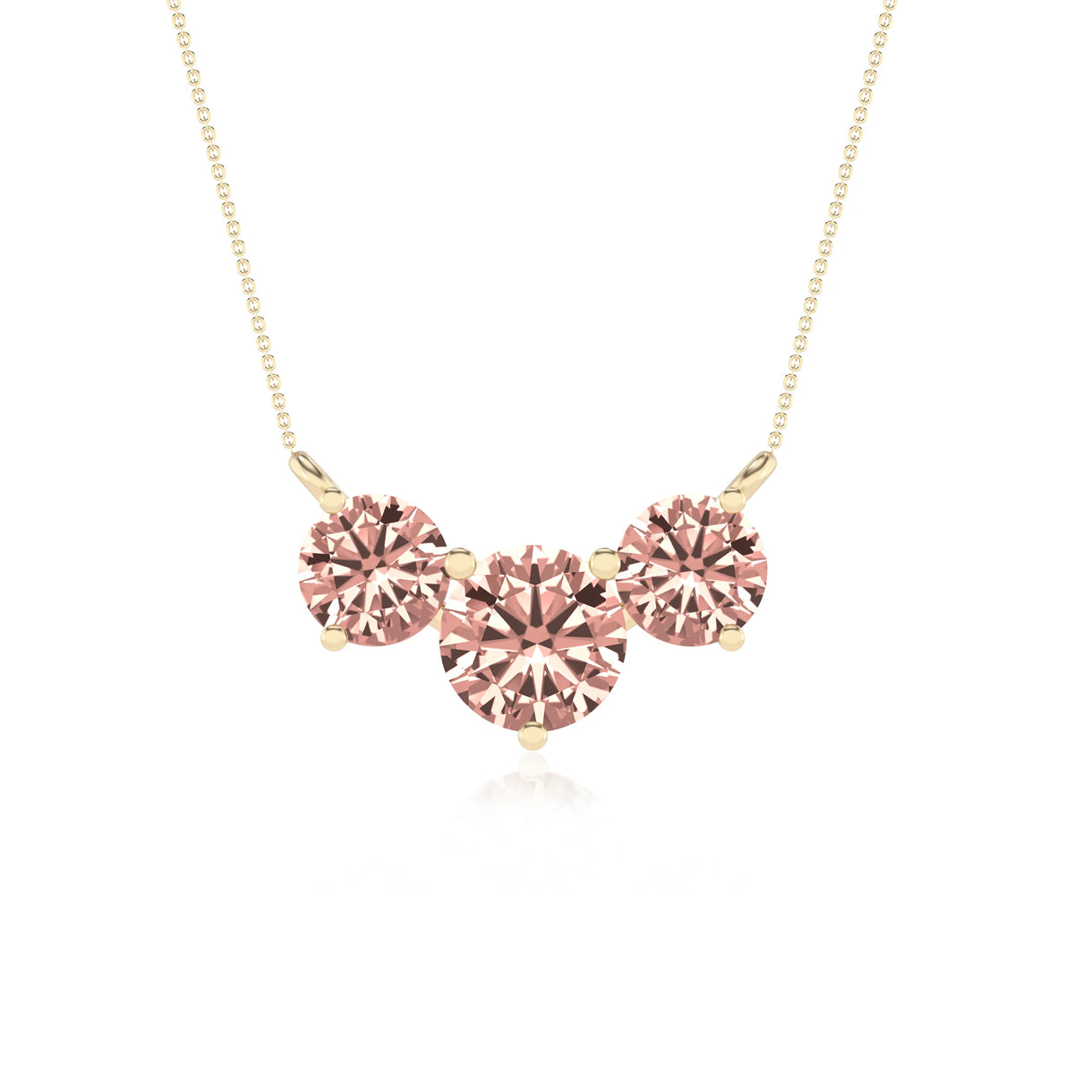 lab grown morganite round solitaire v-bale necklaces in yellow gold 