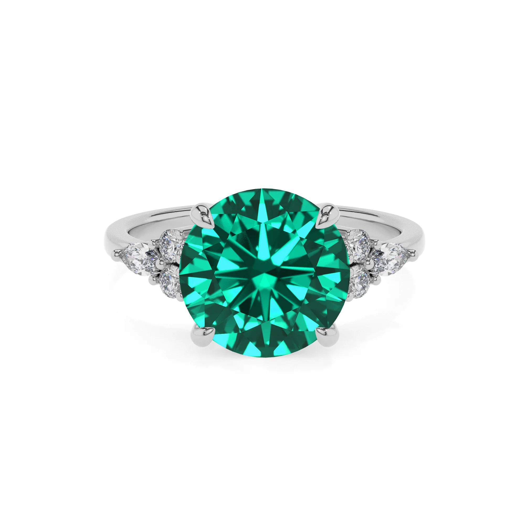 lab grown emerald round solitaire rings in platinum 