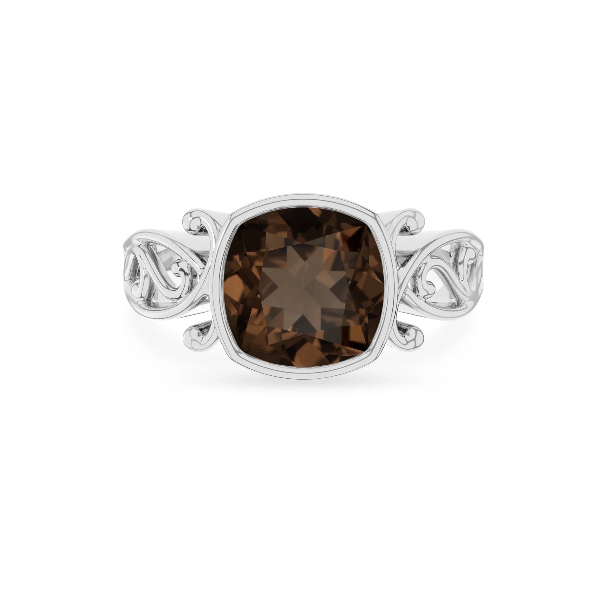 natural smoky-quartz cushion solitaire rings in platinum 