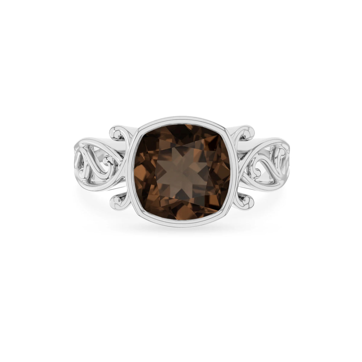 natural smoky-quartz cushion solitaire rings in platinum 