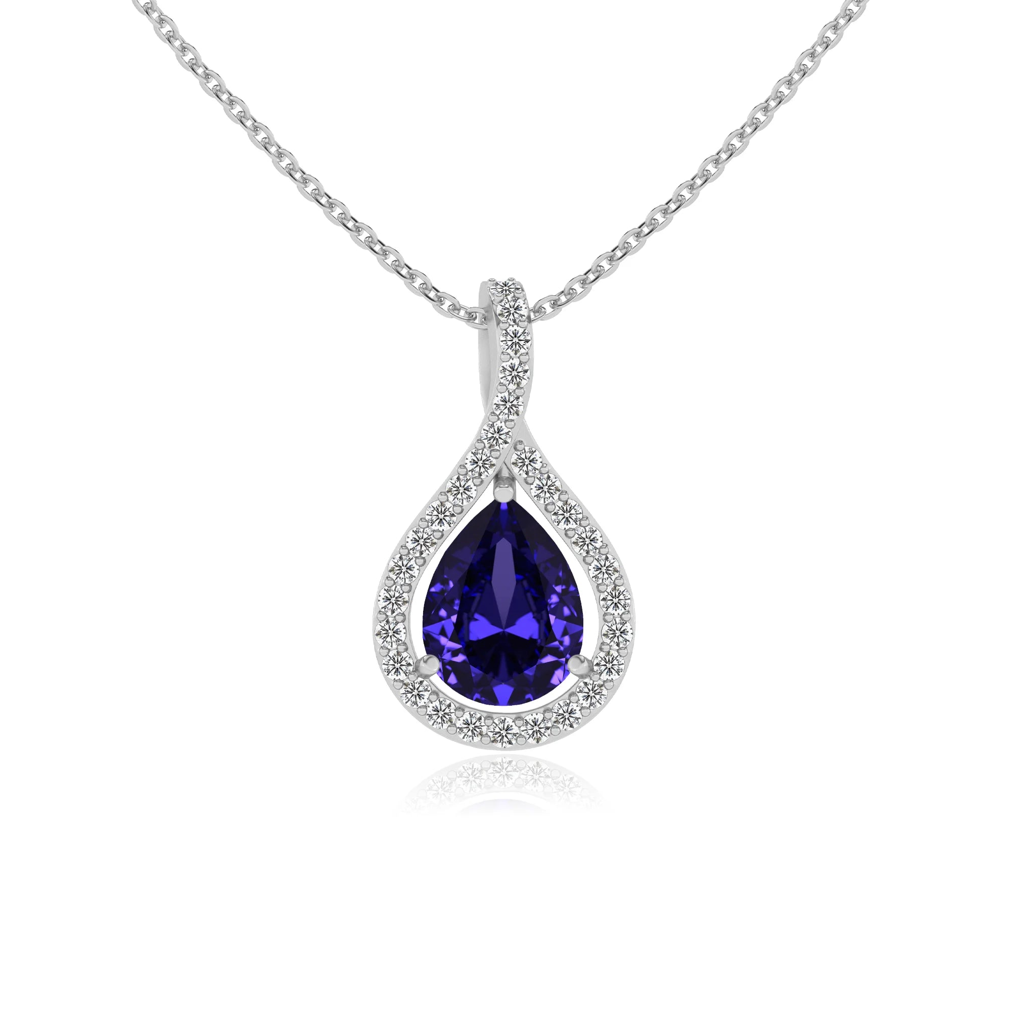 lab grown tanzanite pear solitaire necklaces in white gold 