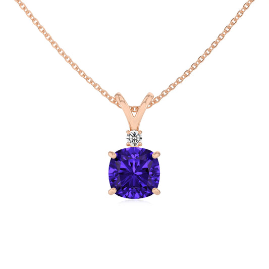 lab grown tanzanite cushion solitaire v-bale necklaces in rose gold 