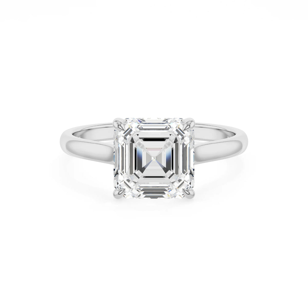lab grown moissanite asscher solitaire rings in platinum 