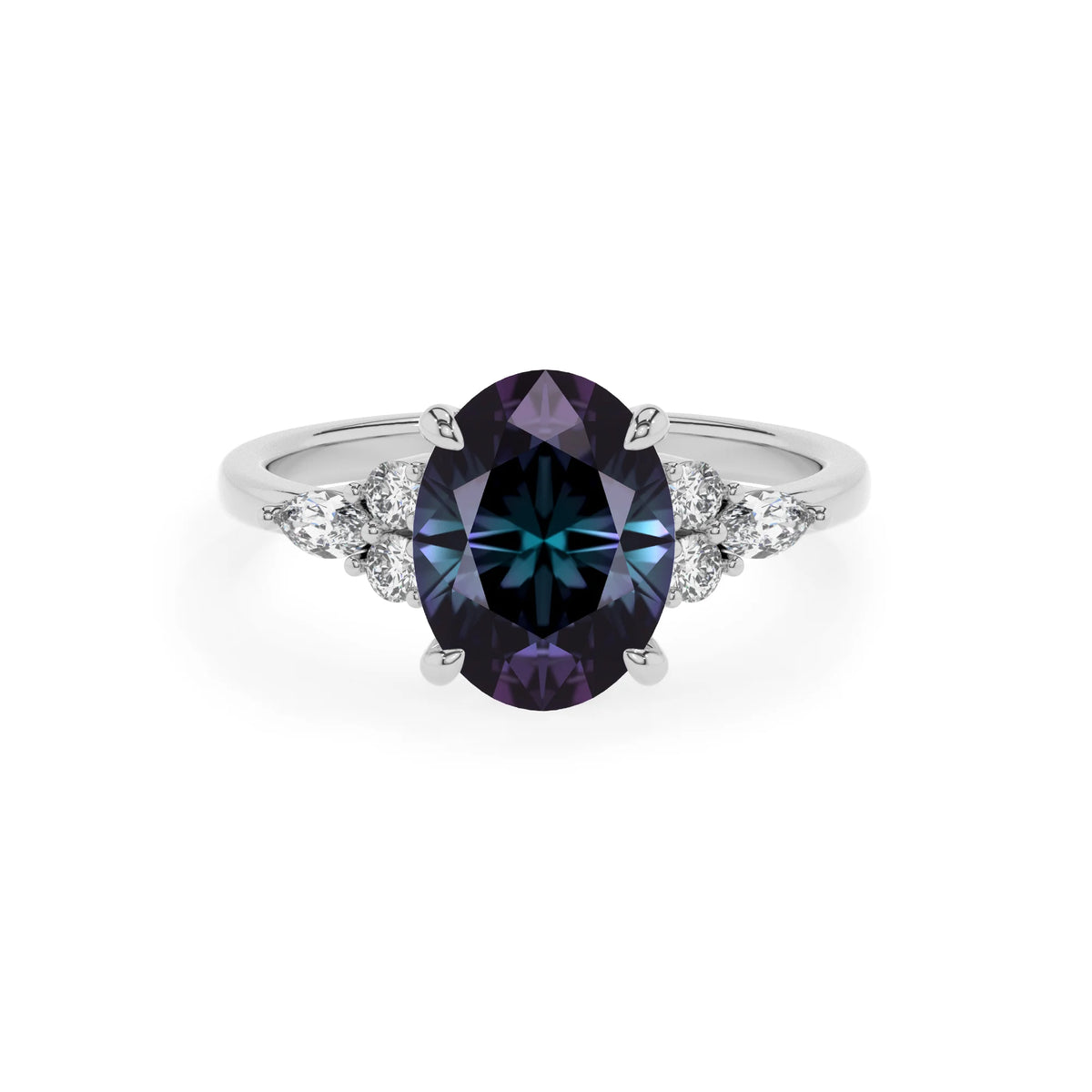 lab grown alexandrite oval solitaire rings in sterling silver 