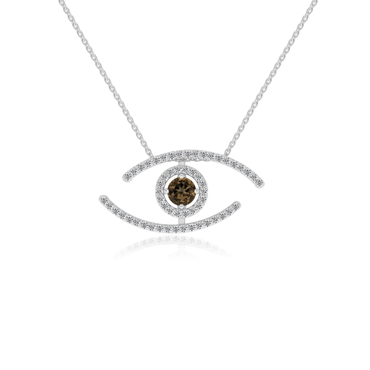 natural smoky-quartz round solitaire necklaces in white gold 