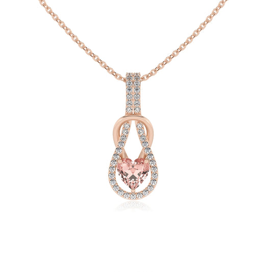 lab grown morganite heart infinity  v-bale necklaces in rose gold 