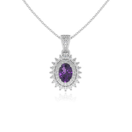 lab grown amethyst oval halo necklaces in sterling silver 