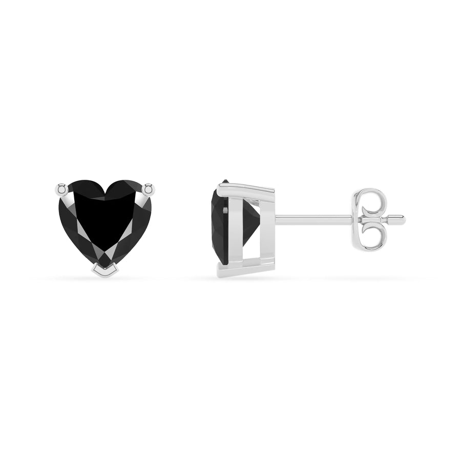 natural black onyx heart stud earrings in platinum 