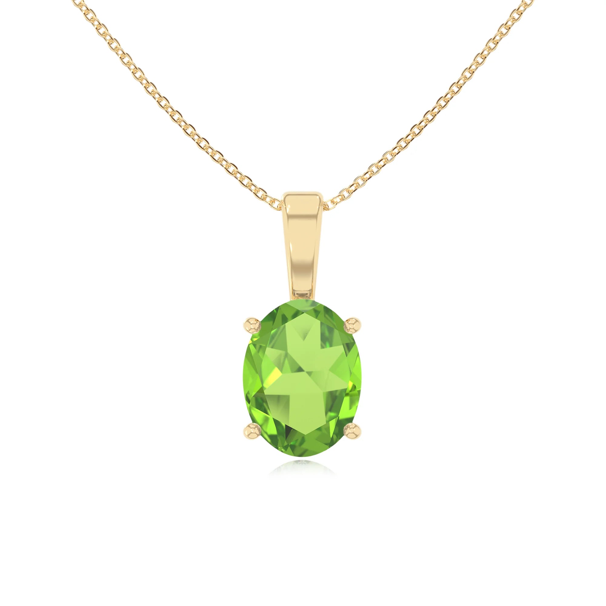 natural peridot oval solitaire necklaces in yellow gold 