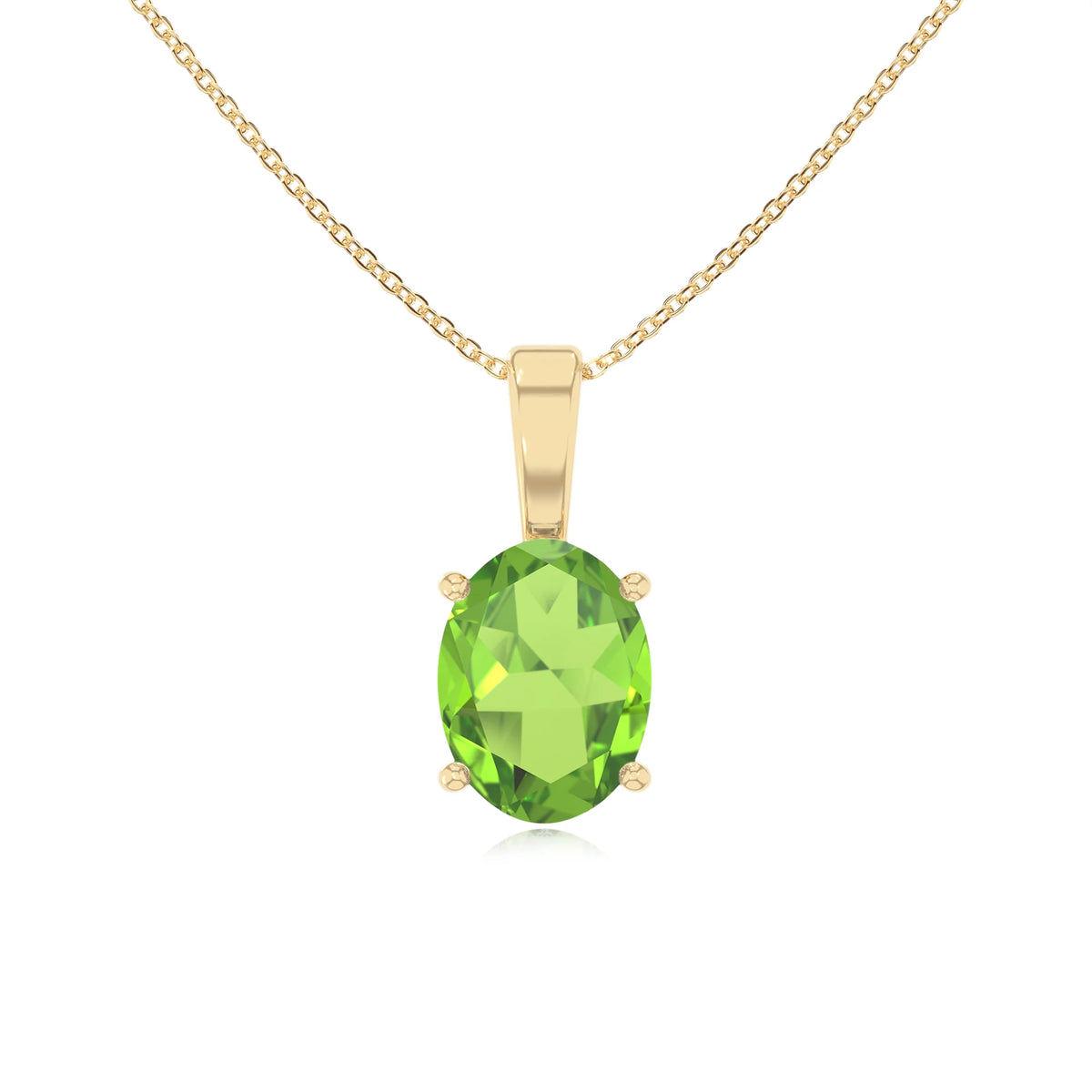 natural peridot oval solitaire necklaces in yellow gold 